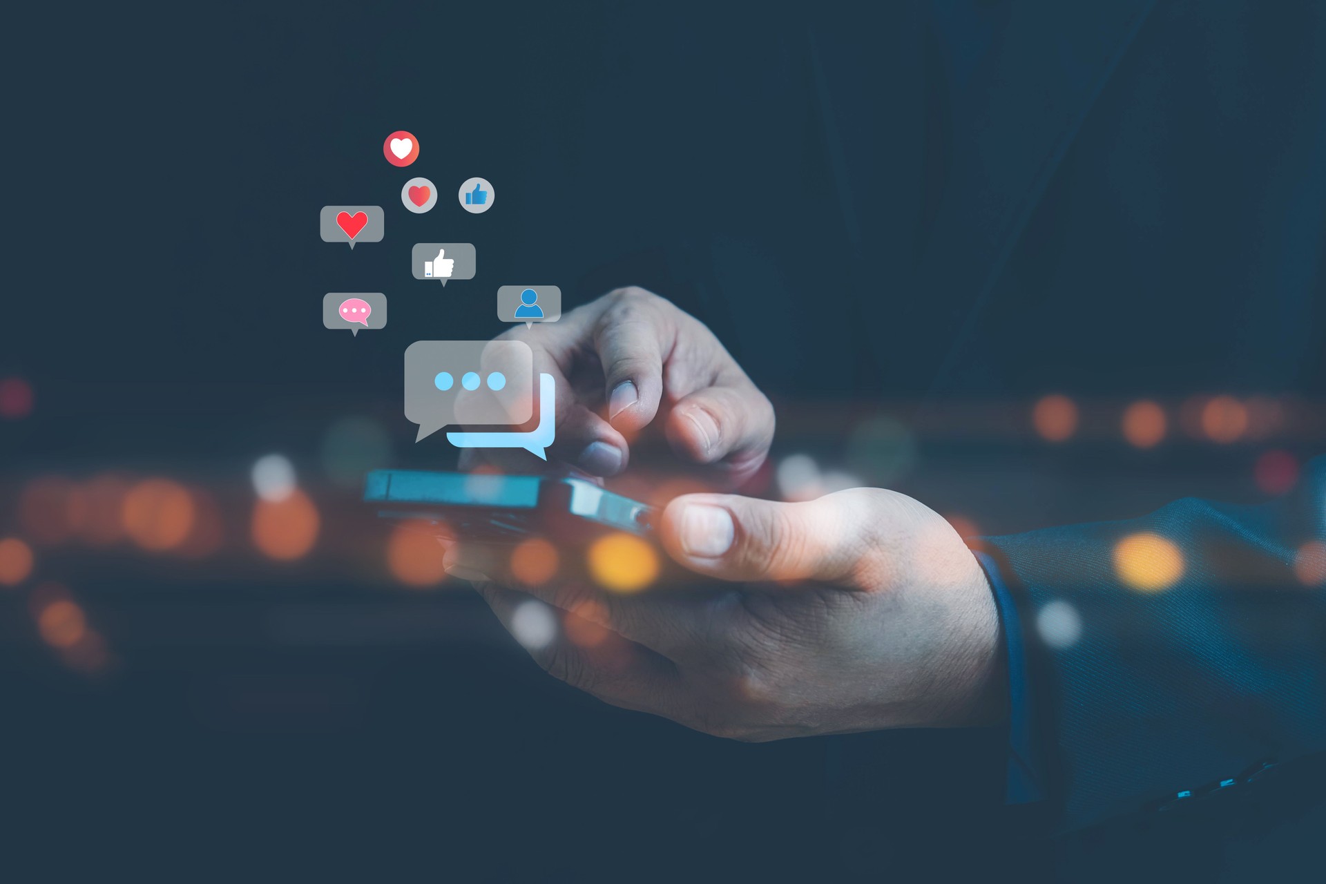 Social media and digital online concept, man using smart phone. The concept of living on vacation and playing social media. Social Distancing ,Working From Home concept. Social media concept.